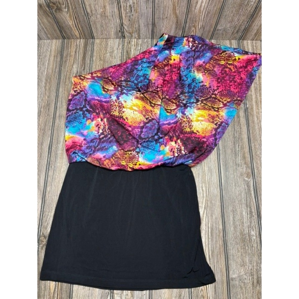 Speechless Womens One Shoulder Mini Dress Multicolor Snakeskin Print Black S